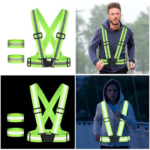 URAQT Reflektierende Sicherheitsweste Set, 1stk Reflektierende Warnweste Einstellbar & 2er Elastische Reflektierendes Armbands, Reflektoren Sicherheits für Fahrrad, Joggen, Laufen, Wandern