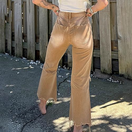 Uillui Bell Bottom Jeans for Women Fashion Ripped Hole Raw Hem Denim Flare Pants High Waisted Distressed Jeans Bootcut Jeans4
