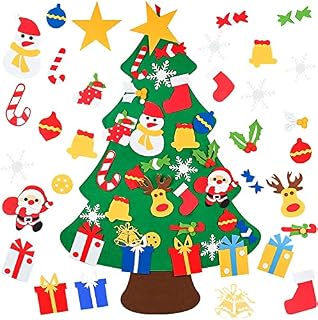 Udream DIY Felt Christmas Tree with 30pcs Ornaments 3.2ft Family 3D Fake Xmas Tree for Kids Toddlers Home Door Window Wall Christmas Decor Xmas Gifts (multicolor)