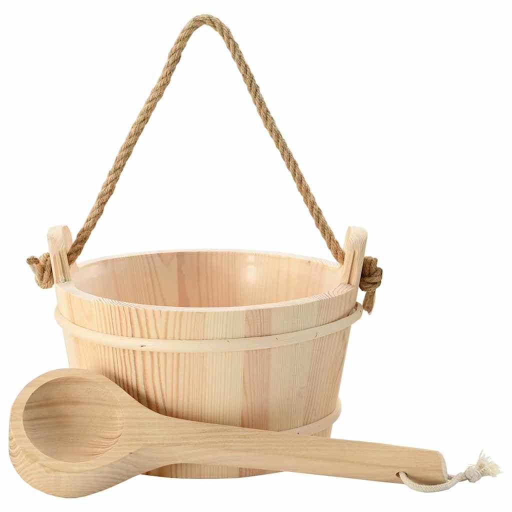 Wiadro do sauny z chochlą, 2-częściowy zestaw z drewna sosnowego, akcesoria do sauny z uchwytem liny konopnej, 27,5 x 25,5 x 20 cm