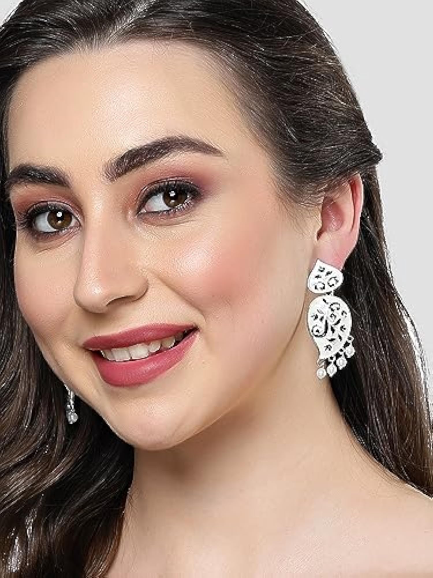 Women's Silver Tone Meena Drop Earrings, Ethnic Style