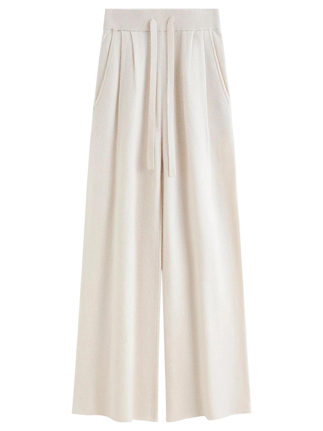 Womens Winter High Waist Knit Pants with Drawstring Wide Leg Comfort Fit Stretch Trousers