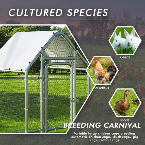 Image of LEMBERI Small Metal Chicken Coop, Walk-in Chicken Run,Galvanized Wire Poultry Chicken Hen Pen Cage, Rabbits Duck Cages with Waterproof and Anti-Ultraviolet Cover for Outside,Backyard and Farm