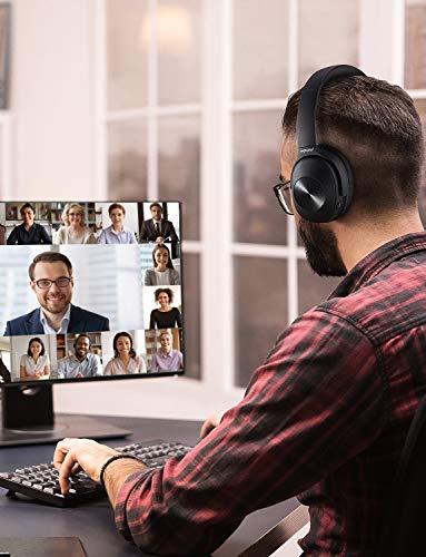 Mpow H12 Noise Cancelling Headphones Bluetooth, Wireless/Wired Headphones Over Ear with Microphone, Hi-Fi Deep Bass, Memory-Protein Earmuffs, 30H Playtime for TV, Travel, Online Class, Home Office