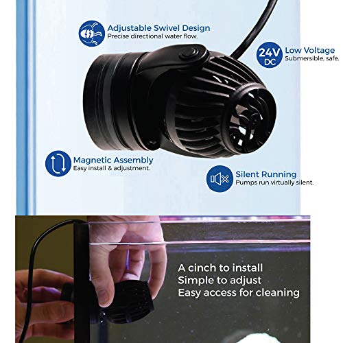 CURRENT Dual eFlux Aquarium Wave Pumps, 2,100gph - Includes 2 Wave Maker Water Circulation Pumps for Freshwater and Saltwater Fish Tanks - Multiple Adjustable Flow Modes - Wireless Remote Control - Thumbnail 6