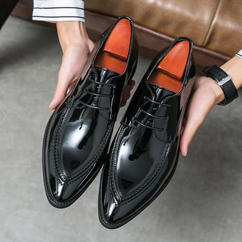 Men’s Comfort Dress Shoes for Men, Patent Pointed Toe Lace-up Fashion Leather Tuxedo Business Wedding Derby Cap Toe Dress Shoes2