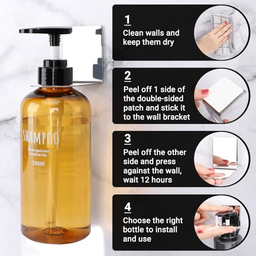 Image of Segbeauty Stainless Adhesive Shampoo Bottle Holder, Dia 1.3inch 3.3cm Non-Drill Soap Dispenser Holder Set Silver, 3pcs Rustproof Shampoo Holder for Shower, Bottle Wall Mounted Rack for Toilet Kitchen