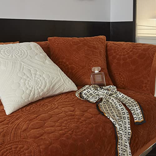 Vctops Bohemian Circle Embroidery Quilted Sofa Couch Covers Non-Slip Sectional Couch Cover Super Soft Plush Sofa Slipcover Furniture Protector For Pets Kids Children Dog Cat (Dark Orange,43"X94") #TOP4