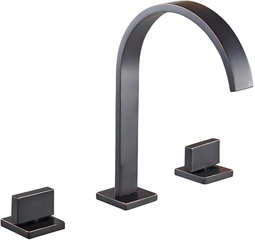 Wovier Grifo de lavabo de baño de cascada de bronce aceitado,Grifo de lavabo de tres agujeros de dos manijas,Grifo mezclador de lavabo generalizado
