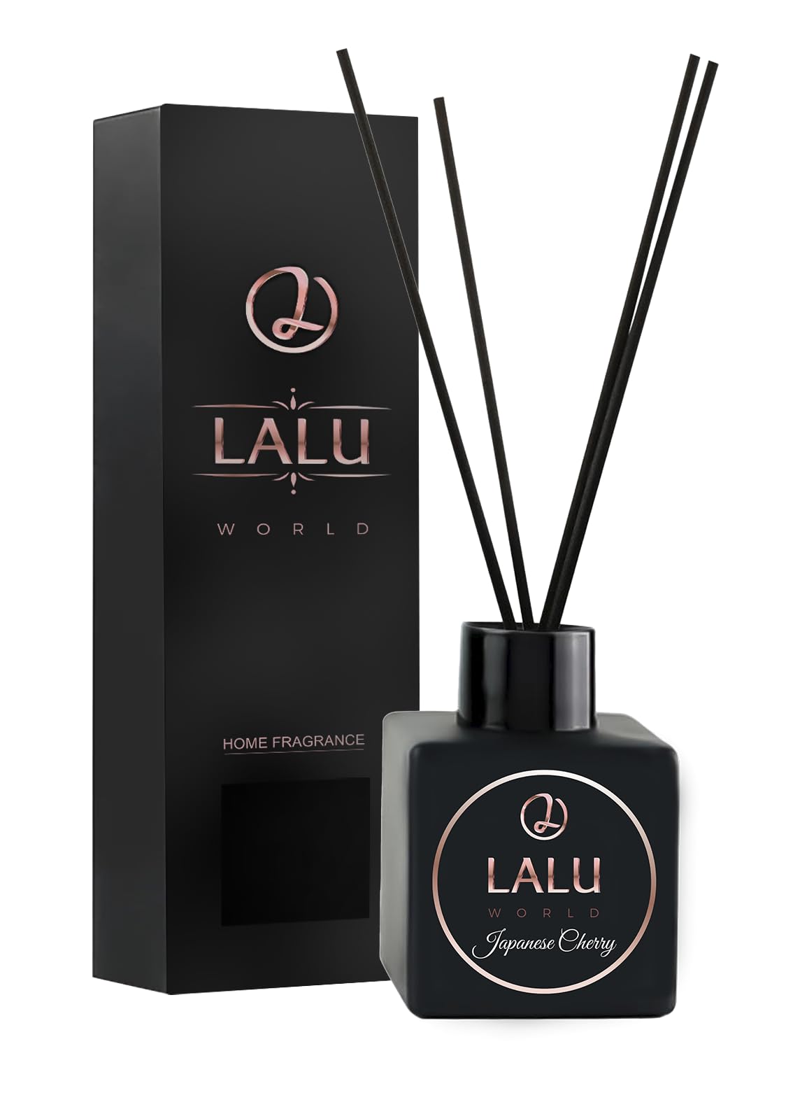 Dyfuzor zapachowy LALU WORLD 110ml z Patyczkami | Naturalne Olejki Eteryczne | Do Domu i Biura | Elegancka Butelka | Do 8 Tygodni Aromatu (Japanese Cherry)