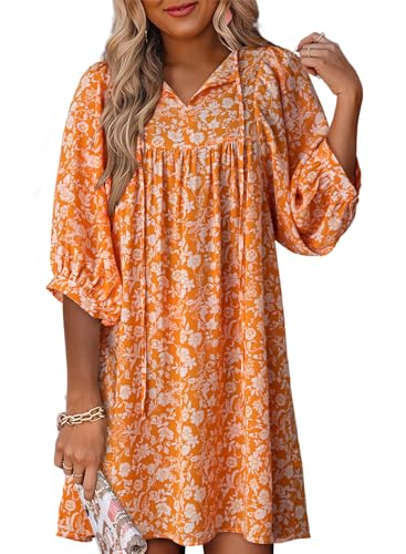 Dokotoo Womens Summer Dresses 2025 Boho Floral Drawstring V Neck Chiffon Lantern Sleeve Beach Vacation Mini Dress Sundress