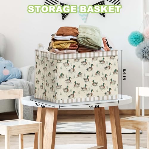 Image of Duck Baby Shower Decorations,Duck Storage Baskets,Mallard Ducks Nursery Decor,Large Square Canvas Laundry Hamper With A Waterproof PE Coating,Foldable Kids Toy Clothes Bins for Bedroom