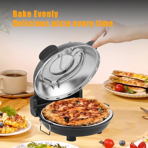 Image of Electric-Pizza-Oven-Indoor, 12 Inches Countertop Cooker,800℉ Electric Pizza Maker, Ceramic Stone, Viewing Window, Black