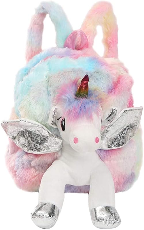 Mochila Arco- Íris Valicclud Mini mochila de ombro de pelúcia para meninas desenho unicórnio de escolar - prata Mochila De Unicórnio em oferta na Shopee