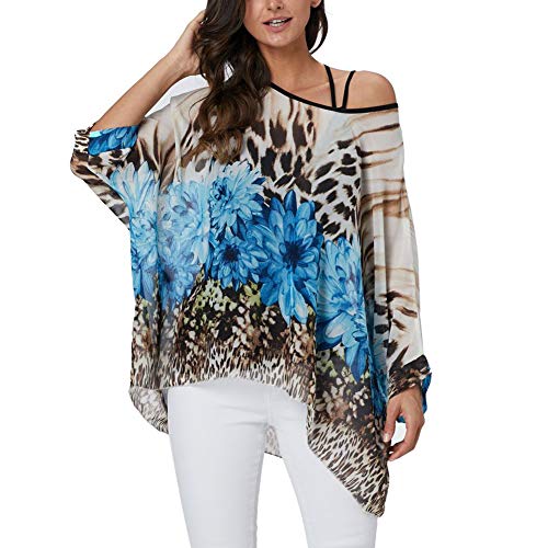 Image of Ckikiou Plus Size Batwing Flowy Semi Sheer Chiffon Blouse Tunic for Women Summer Floral Print Boho Beach Cover ups