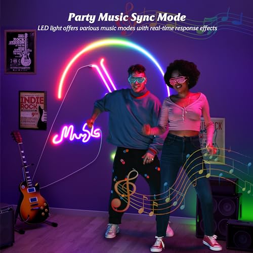 Image of Smart LED Neon Rope Lights, WiFi Gradient RGB+IC Rope Lights Indoor with Remote, Waterproof Flexible DIY LED Strip Lights for Bedroom, Cuttable, Music Sync, Compatible with Alexa, 16.4ft