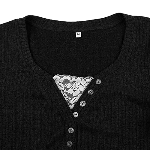 Image of Fairy Grunge Shirts for Women Y2K Tops Long Sleeve Lace Patchwork Tees Teen Girls Vintage Slim Blouse Fall Clothes