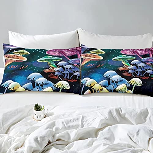 Magic Comforter Set Twin Size Mushroom Bedding Set Wild Plant Mushroom Duvet Cover Trippy Style Fairy Tale Theme Quilt Cover for Girl with Zipper 2pcs 1 Duvet Cover+1 Pillowcase