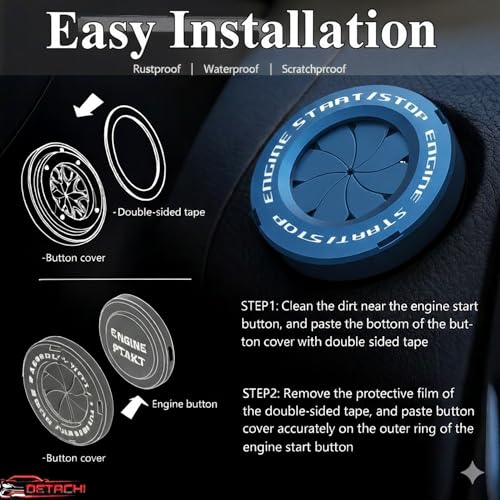 Image of SARTE Car Engine Start Stop Switch Cover Rotatable Ignition Button Protector Universal Push Start Stop Sticker Anti-Scratch Interior Decoration Accessory for All Cars (Blue)