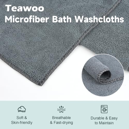 Image of TEAWOO Grey Washcloths 15 Pack, Highly Absorbent & Quick Drying