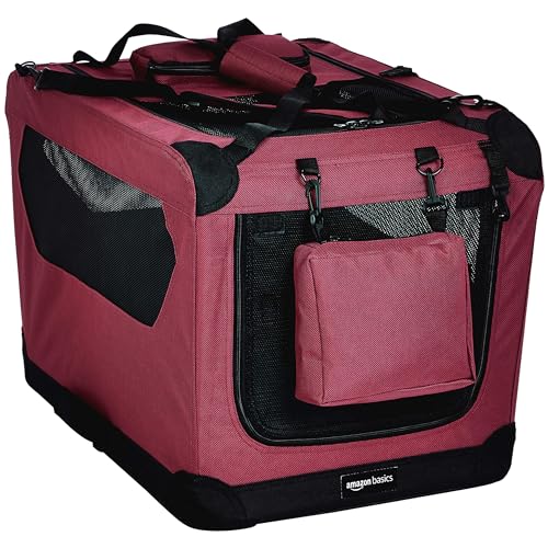 Amazon Basics Folding Portable Soft Pet Dog Crate Carrier Kennel, 26 x 18 x 18 inches, Red