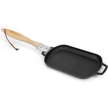 Mimiuo Cast Iron Grill Pan Removable Handle Frying Pan for Gas Grill Pizza Oven Cast Pan Oval Pan Non-Stick Coating Oven Safe