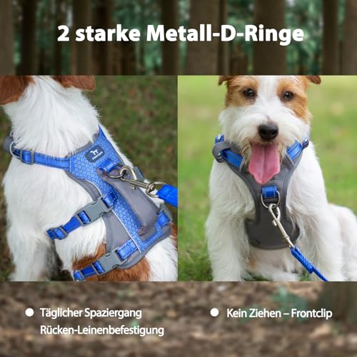 Huntboo Sicherheitsgeschirr Hund Ausbruchsicher, Panikgeschirr für Hunde, Reflektierendes Geschirr Hund mit Griff, Verstellbare Hundegeschirr für kleine, mittelgroße und große Hunde (Meeresblau,XS)
