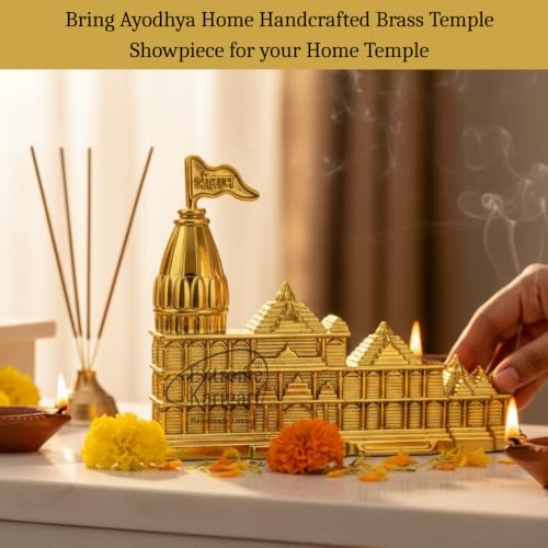 Image of Ram Mandir Ayodhya Replica Showpiece | Golden Finish Temple Decor | Puja Room & Home Mandir | Gift Item | 10 x 1.5 x 7 cm