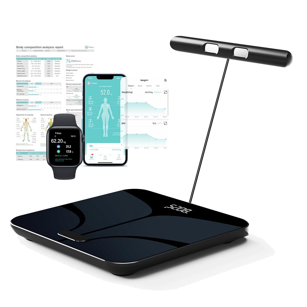Báscula Persona Balance Conectada Impedancia Con 8 Electrodos Alta Precisión, 28 Datos Corporal Medición BIA de Doble Frecuencia Con APP para Andriod e iOS, Max. 180 kg/400 lb/28