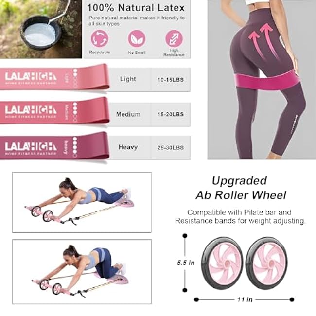 LALAHIGH Portable Home Gym System for Men and Women:Push Up Board, Pilates Bar & 20 Fitness Accessories with Resistance Bands and Ab Roller Wheel-Professional Strength Training Exercise