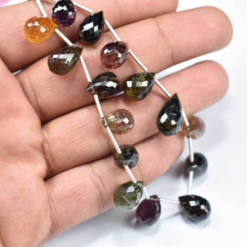 Naturalne koraliki fasetowane w kształcie łezki z wieloma turmalinami, 8,5 x 12-9 x 13 mm, 20 cm, długi sznurek, biżuteria, koraliki z kamieni szlachetnych do naszyjnika, bransoletki