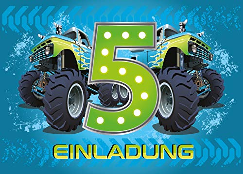 12 biglietti d'invito per il 5° compleanno dei bambini, 5° compleanno, auto da corsa, con 12 buste, 12 sacchetti e 12 adesivi, 12 blocchi