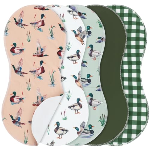 Image of SmoothNovelty 5 Pack Mallard Duck Pattern Baby Burp Cloths Soft Absorbent Burping Rags for Newborns 19"x9" Spit up Cloths for Boy Girl Newborn Baby Shower Registry Gifts Set Nursery Decor