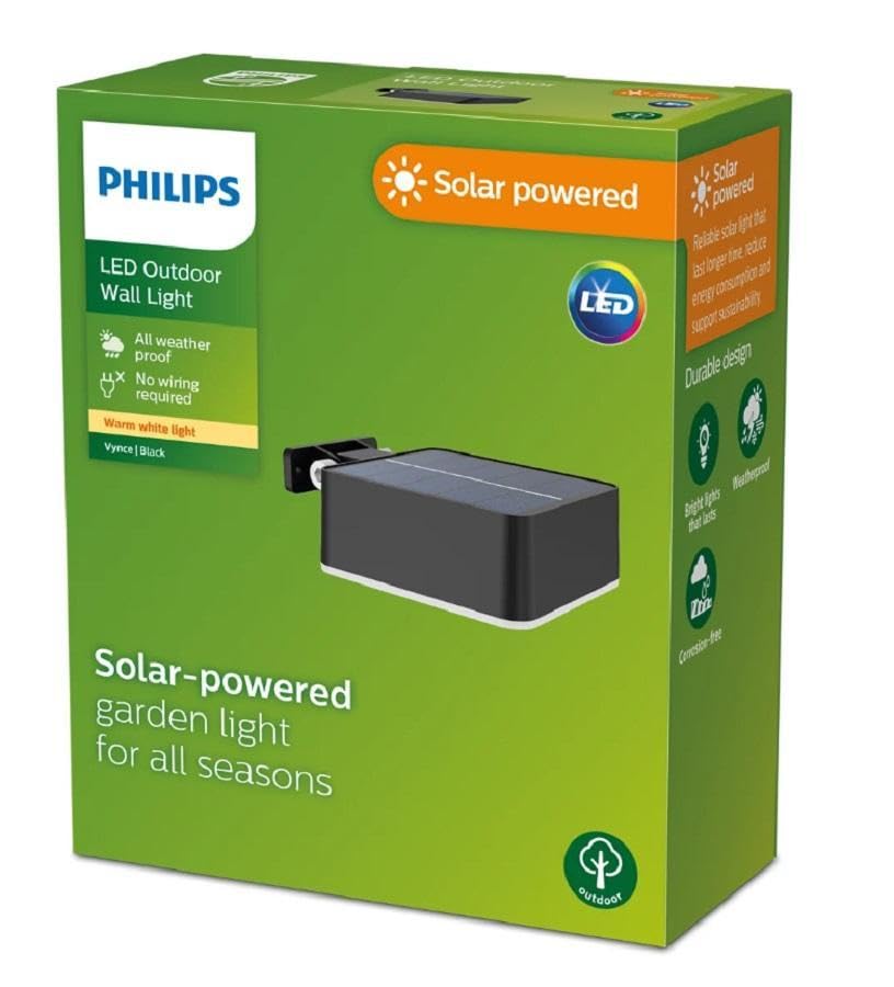 Image of Philips Vyance Solar Wall Light Round - 1.5W Warm White 2700K, IP44 Outdoor LED Wall Lamp for Garden, Balcony & Pathway