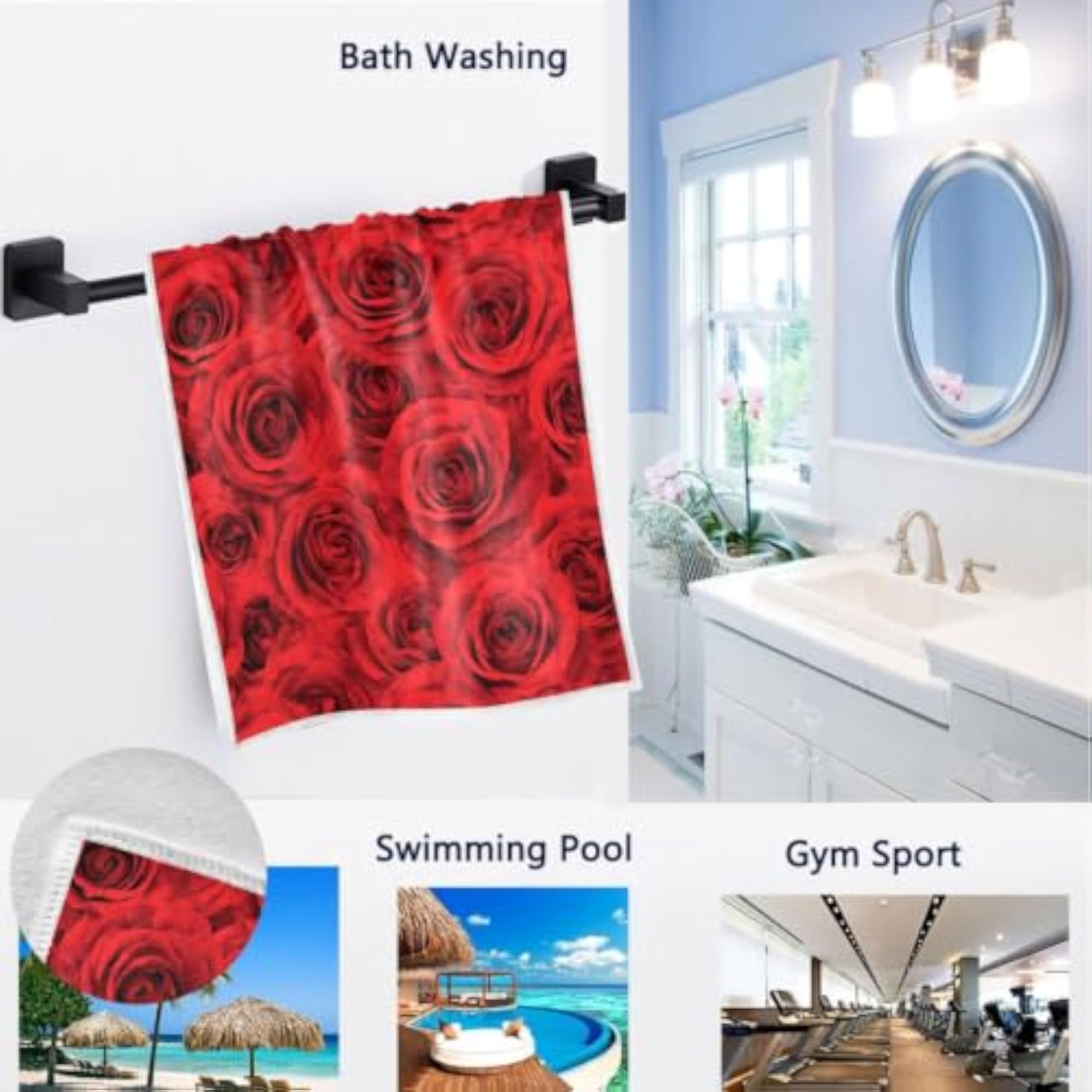 3D Natural Red Roses Print Guest Hand Towel