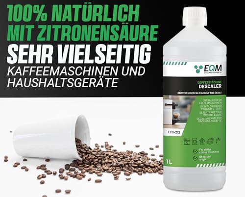 EQM - ECO- 212 - Entkalker für Kaffeemaschinen & Kaffeevollautomaten - 1L - Universal Kalklöser - 100% natürlicher Ursprung - Geeignet für alle Marken