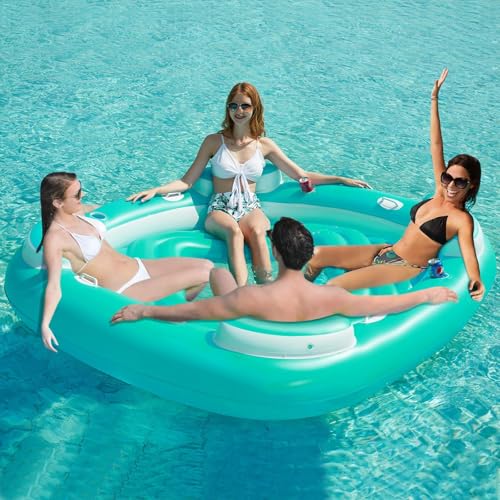 Jasonwell Floating Island Pool Float - Giant Inflatable Multi Person Pool Party Floats Swimming Pool Lounger Raft with Cup Holders Lake Floaties Beach Relaxation Water Float for Adults (Green, XL)