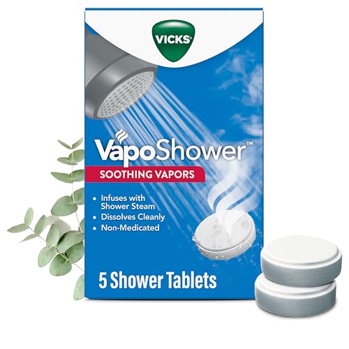 Vicks VapoShower Shower Tablet Shower Bomb Aromatherapy Vapors Eucaplytus & Menthol Soothing Non-Medicated Vapor Steam 5ct