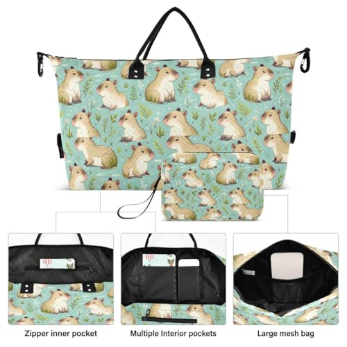 Cute Animal Capybara Blossom Travel Duffle Bag Gym Bag Weekender Bags with Toiletry Bag Travel Trip Tote Bag2