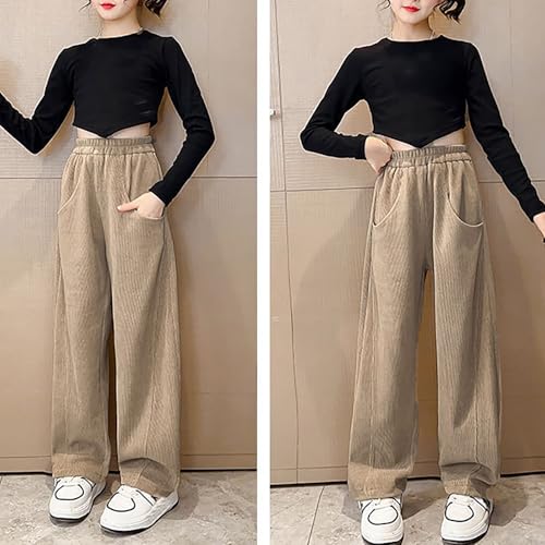 Straight Wide Leg Sweatpants for Girls Baggy Elastic Waist Jogger Kids Fall Solid Casual Sport Pants with Pokets4