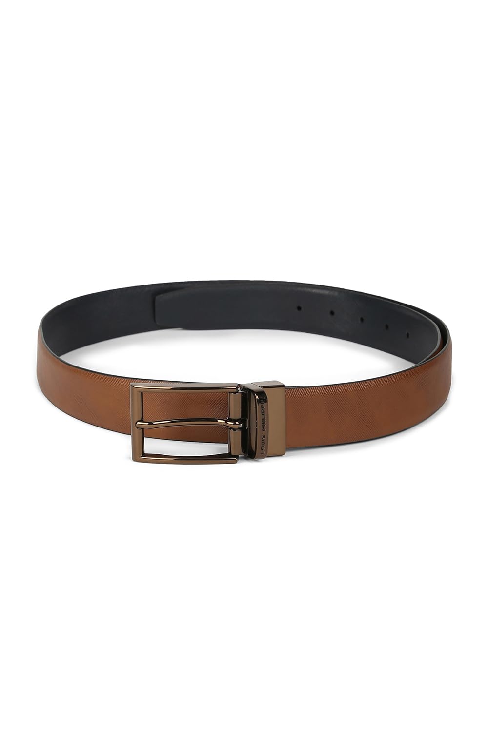 louis philippe Men Textured Reversible Formal Italian Leather with Coffee Gold Buckle Belt-picture-13