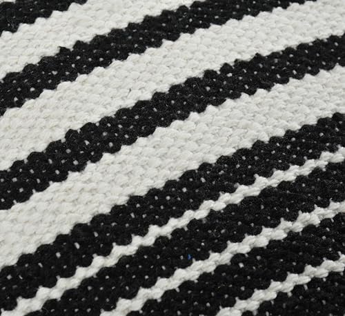 Image of TIB Premium Boho Decorative Throw Cushion Covers, 16 x 16 cm, Set of 2, Cotton. (Black Stripes)