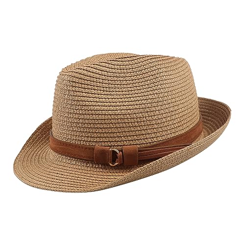 PURFUN Men Women Short Brim Fedora Hat Classic Jazz Trilby Hat Anti-UV UPF 50+ Travel Beach Straw Sun Hats Dance Panama Hat3