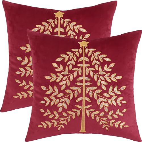 Tosleo 2er Set Samt Kissenbezug Weihnachten Dekokissen 45x45 cm Rot...