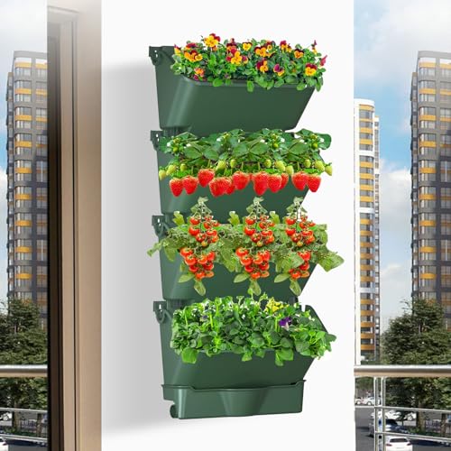 WMYYLX Vertikaler Pflanzenwand Blumentöpfe, 4 stücke Vertikaler Garten Pflanzenwand, Stapelbarer Vertikaler Garten-Wand-Pflanzgefäß Mit Wasserbecken für Balkon, Gartenhaus-Dekoration