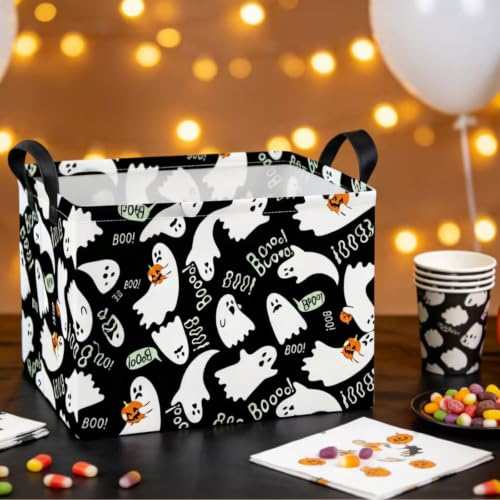 Image of NTAO Gift Storage Basket Empty for Halloween, Storage Bin with Handles, Room Decor, Book Box(Black Ghost Boo)