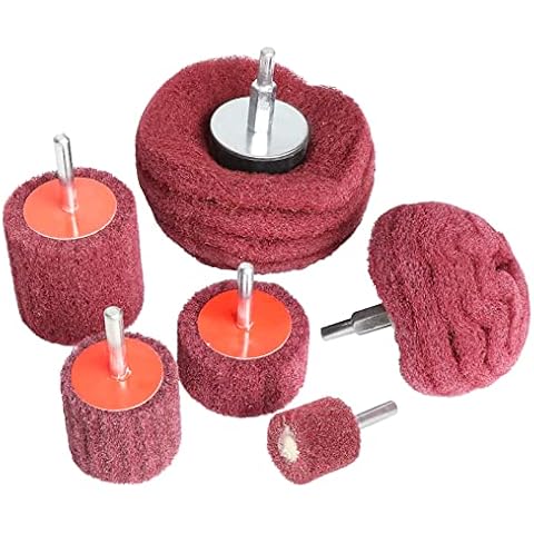 6PCS Non Woven Abrasive Buffing Polishing Wheel Drill Attachment Set,Scouring Pads Power Scrubber Cleaning Kit (red) Cover