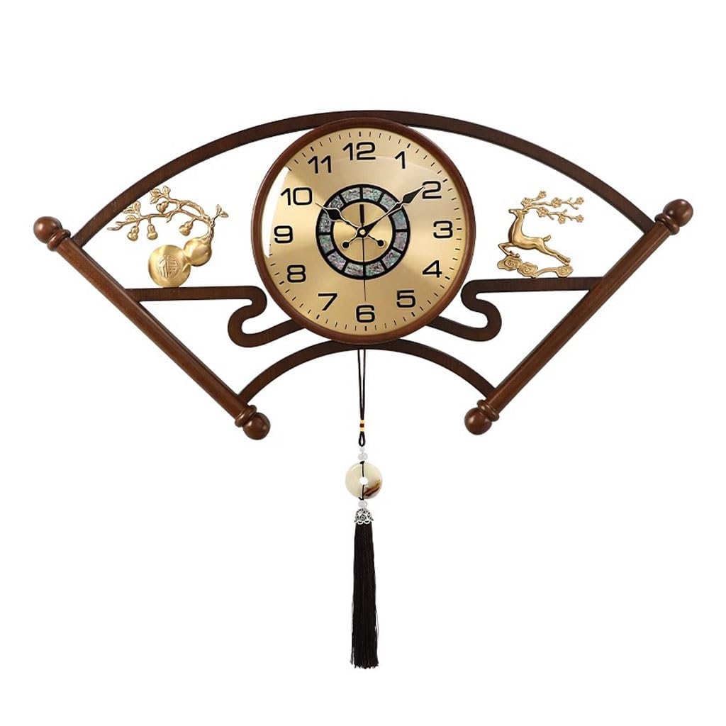 EINES Silent Decorative Wall Clock Personalized Wall Clock Living Room Light Luxury Clock Wall Hanging Atmosphere Creative Chinese Fan-shaped Clock Easy to Read