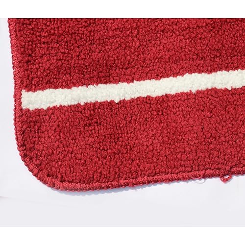 Image of Pure Source India Microfiber Anti-Slip Water Absorbent Door Mat, Three Strips Design (58cm x 39cm) Red Color Entrance Floor Mat for Home Bedroom Bathroom Pack of 1