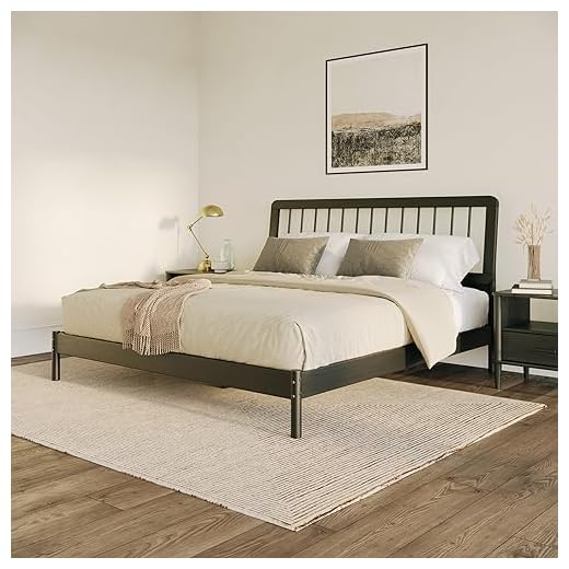Mid-Century Modern King Spindle Bed - Solid Pine Wood, Black, 81"x79", Bedroom Furniture. Stable Slat-Back Design, no Box Spring Needed, Easy Assembly, fits Any King Mattress.